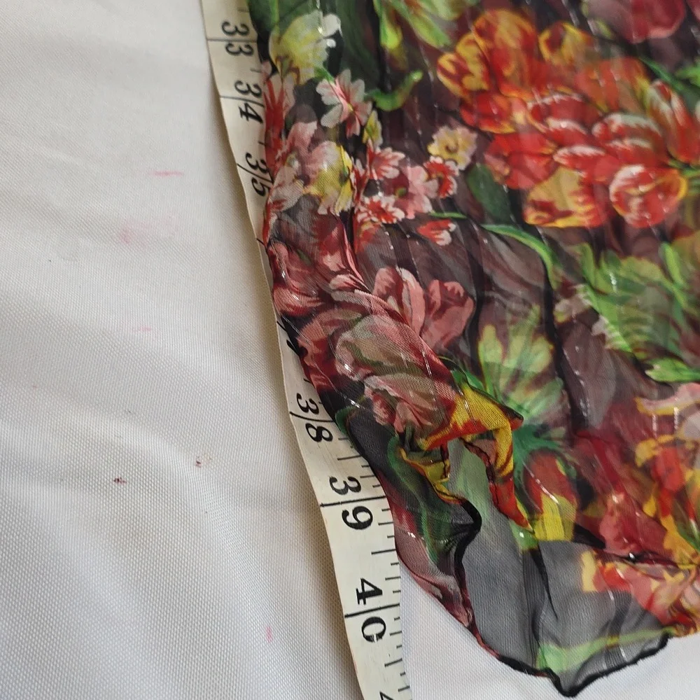 Vibrant Colorful Floral‎ Sheer Scarf Beach Wrap Silver Threads 40in EUC